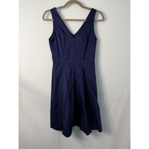 Banana Republic Navy V Neck Sleeveless Fit‎ Flare Dress Size 0 Cotton Blend